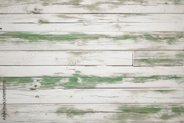 Fototapeta White and green wood wall wooden plank board texture background with grains and structures and scratched
