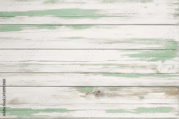 Fototapeta White and green wood wall wooden plank board texture background with grains and structures and scratched