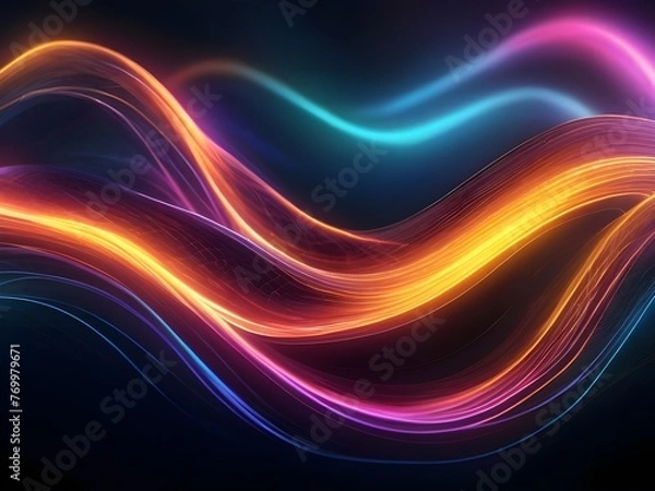 Fototapeta Abstract background with futuristic neon light waves. Modern background. Relaxing rhythm. Generative AI