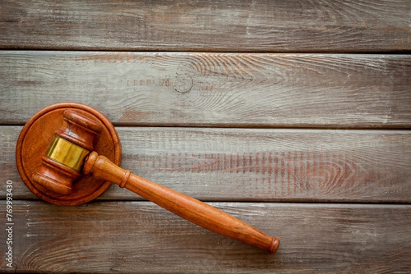 Fototapeta Wooden judge gavel top view. Court of justice and law concept