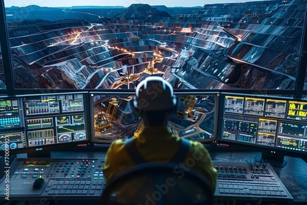 Fototapeta Engineer Optimizing Mineral Extraction Process in High-Tech Control Room