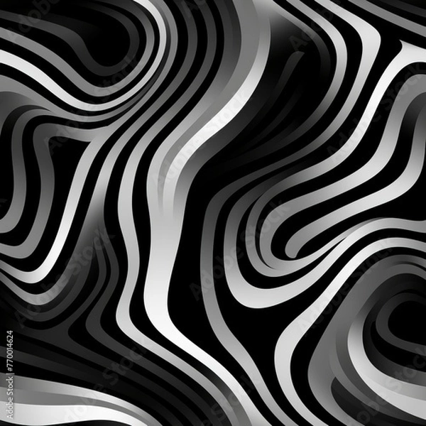 Fototapeta Black and white wavy stripes optical illusion. Distorted lines. Abstract 3D style Seamless Pattern. Modern trendy background. Usable as a futuristic backdrop for websites, posters, and more.