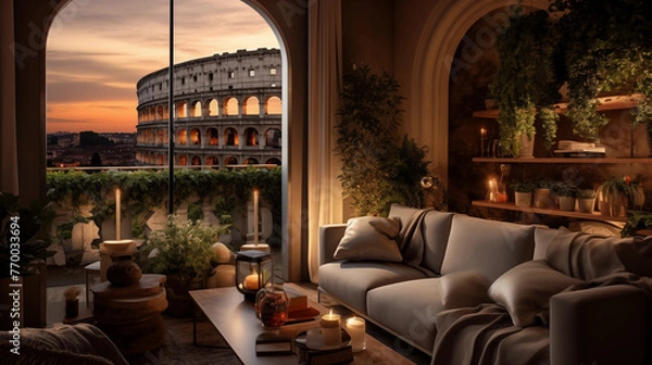 Obraz luxury  apartment in room with a colosseum view in Rome Italy