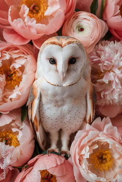 Obraz Collage of a fine art of a beautiful bird surrounded by flowers overlain in shades of Peach Fuzz.