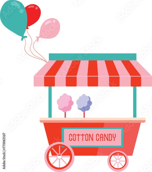 Obraz Cute cotton candy cart vector illustration