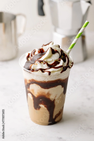 Fototapeta chocolate mocha frappe with whipped cream