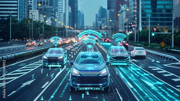 Fototapeta self-driving car visual recognition concept, generative ai