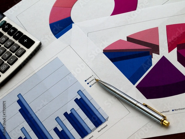 Fototapeta Multiple sales charts with pen