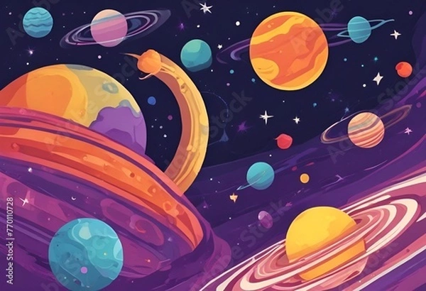 Fototapeta Vector Set of Colorful Planets. Space Background. Fantasy Planets