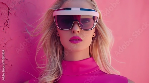 Fototapeta beautiful woman with 3d VR glasses on the isolated backgroun