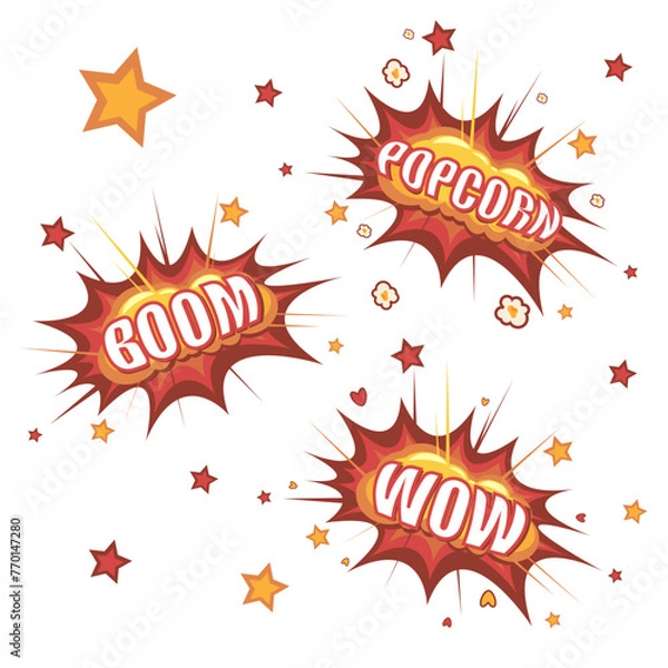 Fototapeta Comics Stickers Vector Boom Wow Popcorn