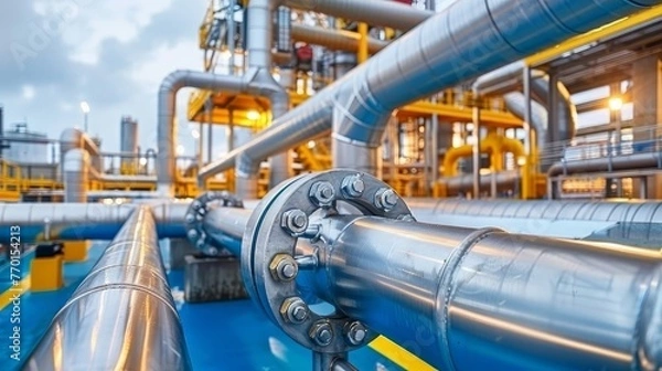 Obraz Refinery process  gas and oil industry pipeline processing for efficient production