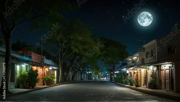 Fototapeta night view of the street with full Mon 