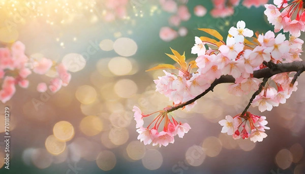 Fototapeta Japanese Cherry Blossoms background. Generative AI.