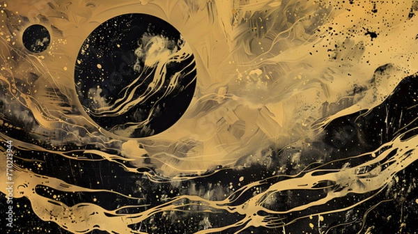 Obraz Celestial Elegance in Gold and Black Wallpaper Background