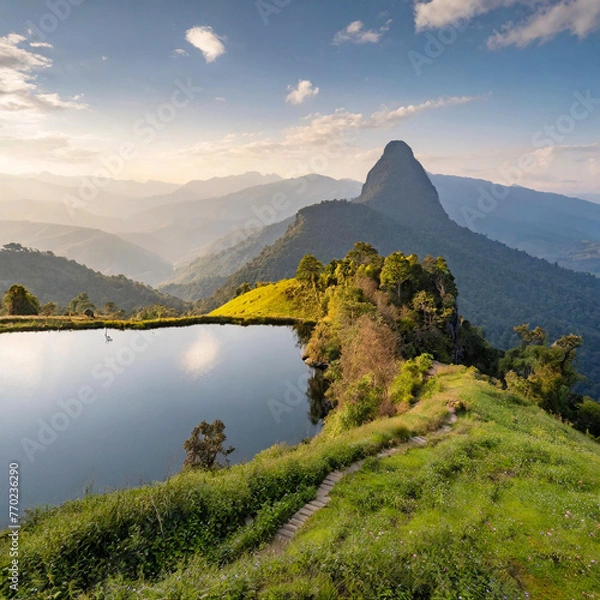 Obraz landscape with lake and mountains