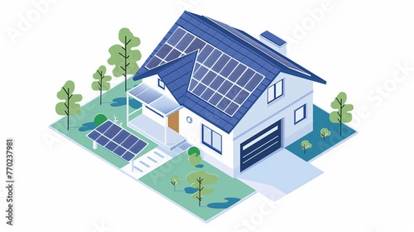 Obraz Isometric smart home with solar panels.