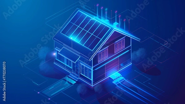 Obraz Isometric smart home with solar panels.