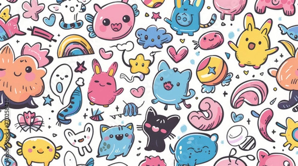 Obraz Adorable Cartoon Characters Illustration Texture Pattern