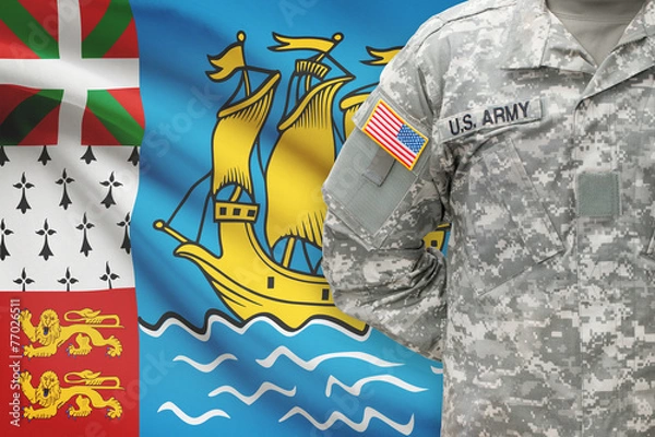 Fototapeta American soldier with flag - Saint-Pierre and Miquelon