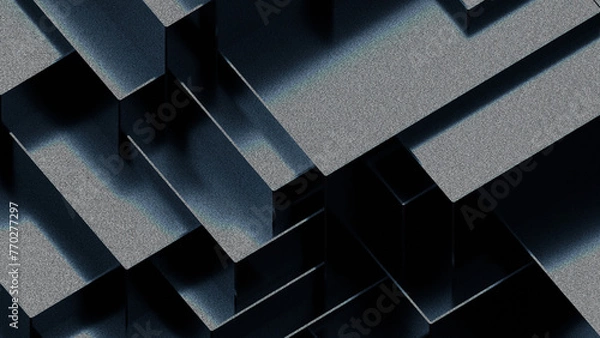 Fototapeta Black dark background illustration with geometric graphic elements, light effect and noise texture. 3d rendering