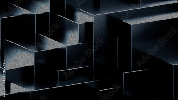 Fototapeta Black dark background illustration with geometric graphic elements, light effect and noise texture. 3d rendering