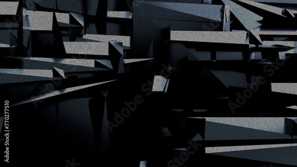 Fototapeta Black dark background illustration with geometric graphic elements, light effect and noise texture. 3d rendering