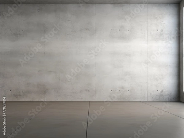 Fototapeta A large empty room with a concrete wall. The room is bare and empty, with no furniture or decorations. The walls are made of concrete, giving the room a cold and industrial feel