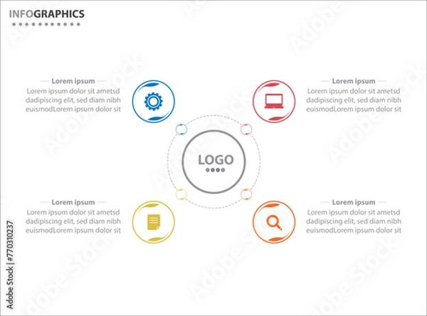 Fototapeta Circle infographic template with 4 options for presentations. Vector infographic design template. diagram, number options. Data visualization. Business concept with 4 steps, four process.