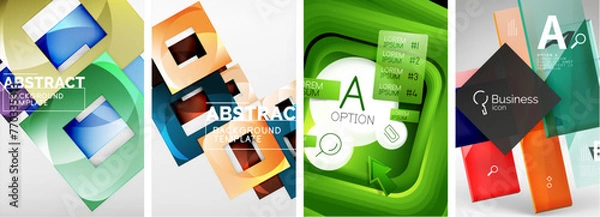 Fototapeta Set of square geometric poster backgrounds. Vector illustration For Wallpaper, Banner, Background, Card, Book Illustration, landing page