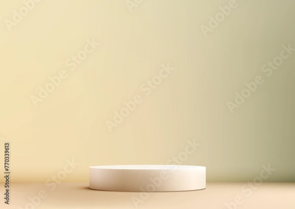 Fototapeta A simple 3D scene with a white podium against a soft yellow background. Product display, Minimal style
