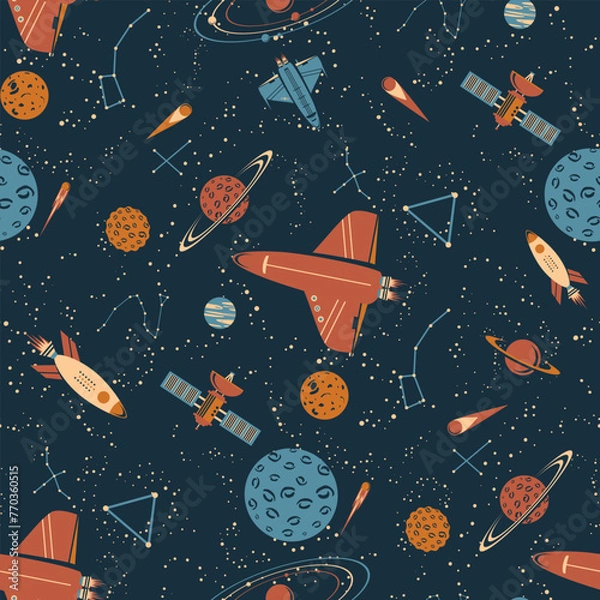 Obraz cosmic vintage seamless retro pattern vector illustration