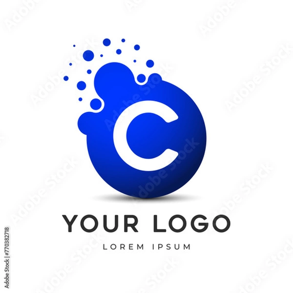 Obraz Letter C Logo with dots, Lettering  unit with round digital pixels circles mnemonic. Alphabet C Letter Design vector graphic. single letter symbol, icon - editable vector logo