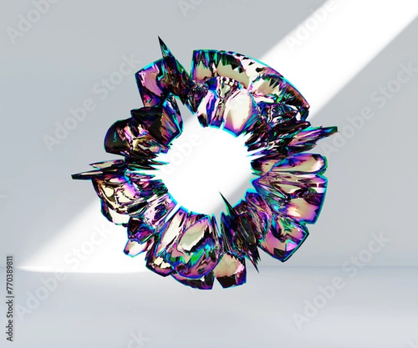 Obraz 3d render, abstract geometric torus shape, cracked surface with hole. Split object isolated on white background. Minimal design.
