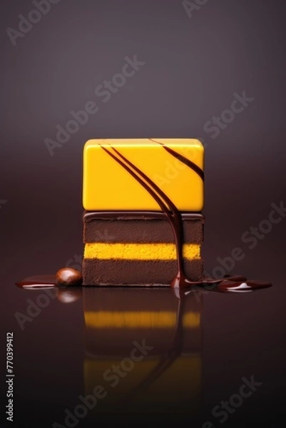 Obraz a piece of chocolate cake on dark background.