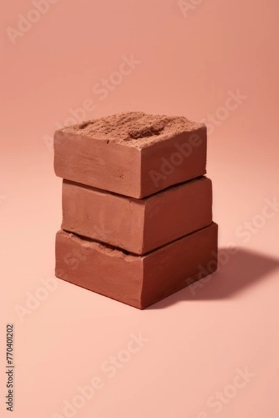 Obraz Chocolate stack on plain coloured background.