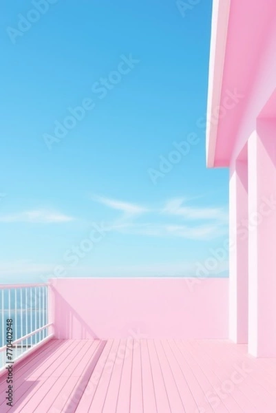 Obraz Pink building structure on blue sky. Copy space image.