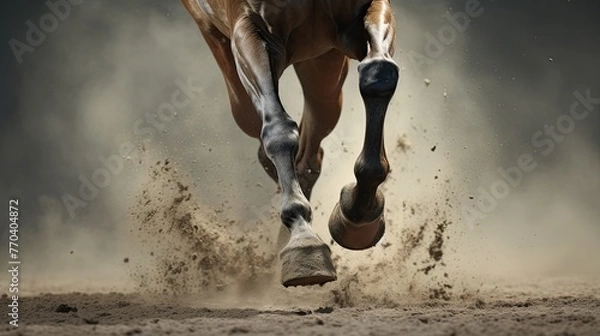 Fototapeta Explore the minimalist detail of a horse's hooves as they make contact with the earth, emphasizing the power and strength behind each stride 
