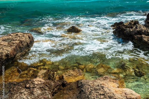 Fototapeta View of  turquoise water and Nissi beach in Aiya Napa, Cyprus.