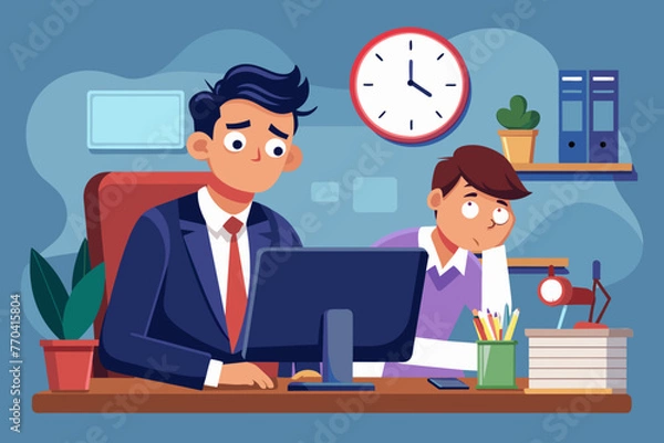 Fototapeta businessman at desktop silhouette vector illustration 