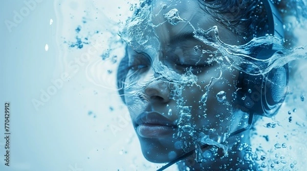 Fototapeta Animalistic Elegance: Close-Up of a Person in a Mask with Animal Features and Water Elements