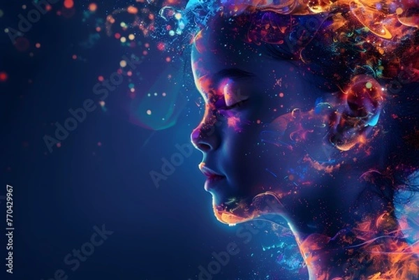 Obraz portrait of a beautiful child made from colorful paint in the style of digital art, on a dark background