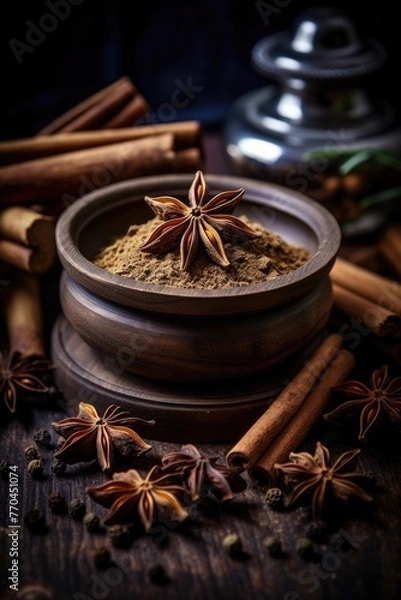 Obraz Garam masala herbs and spices close up view.