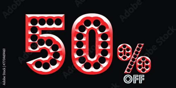 Fototapeta 50% discount red letters Designed with circles stenciled through the numbers. Used for advertising to promote men during special discount promotions.