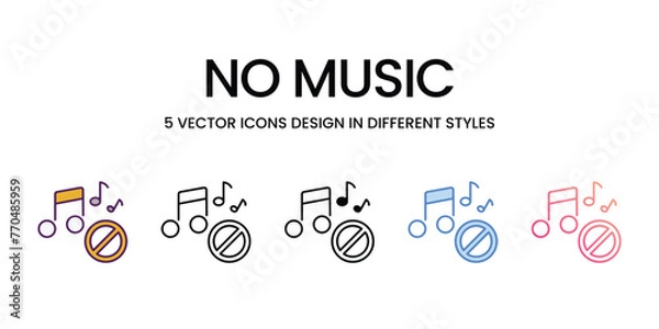 Fototapeta No Music icons set in different style vector stock illustration