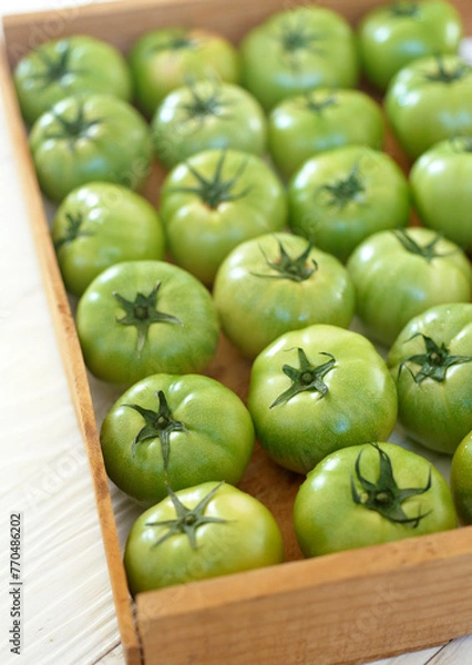 Fototapeta Green tomatoes in a box