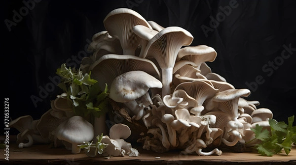 Fototapeta Wholesome Vegan Fare, Raw White Mushroom Delight. Generative AI