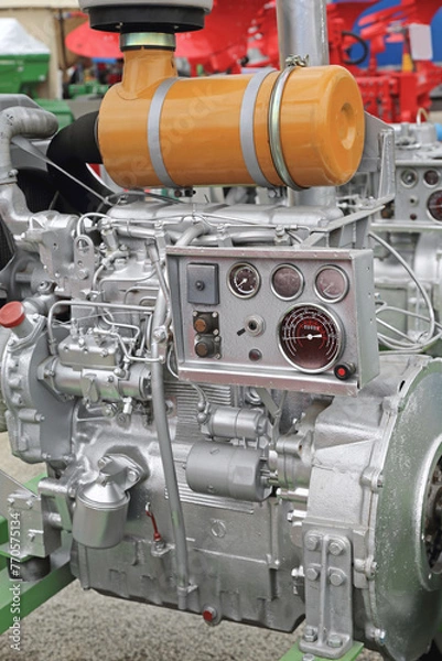 Fototapeta Powerful Diesel Engine Painted in Silver Farm Equipment