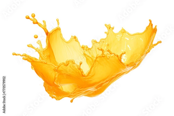 Fototapeta Orange juice wave swirl splash isolated in a transparent background, fresh fruit beverage liquid splashing cut out PNG