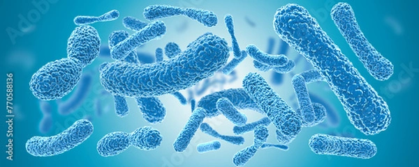 Fototapeta Close Up of 3D Microscopic Blue Bacteria